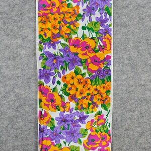 ECHO Silk Scarf Floral Print Purple Orange White Long Bandana Neck Scarf PINHOLE